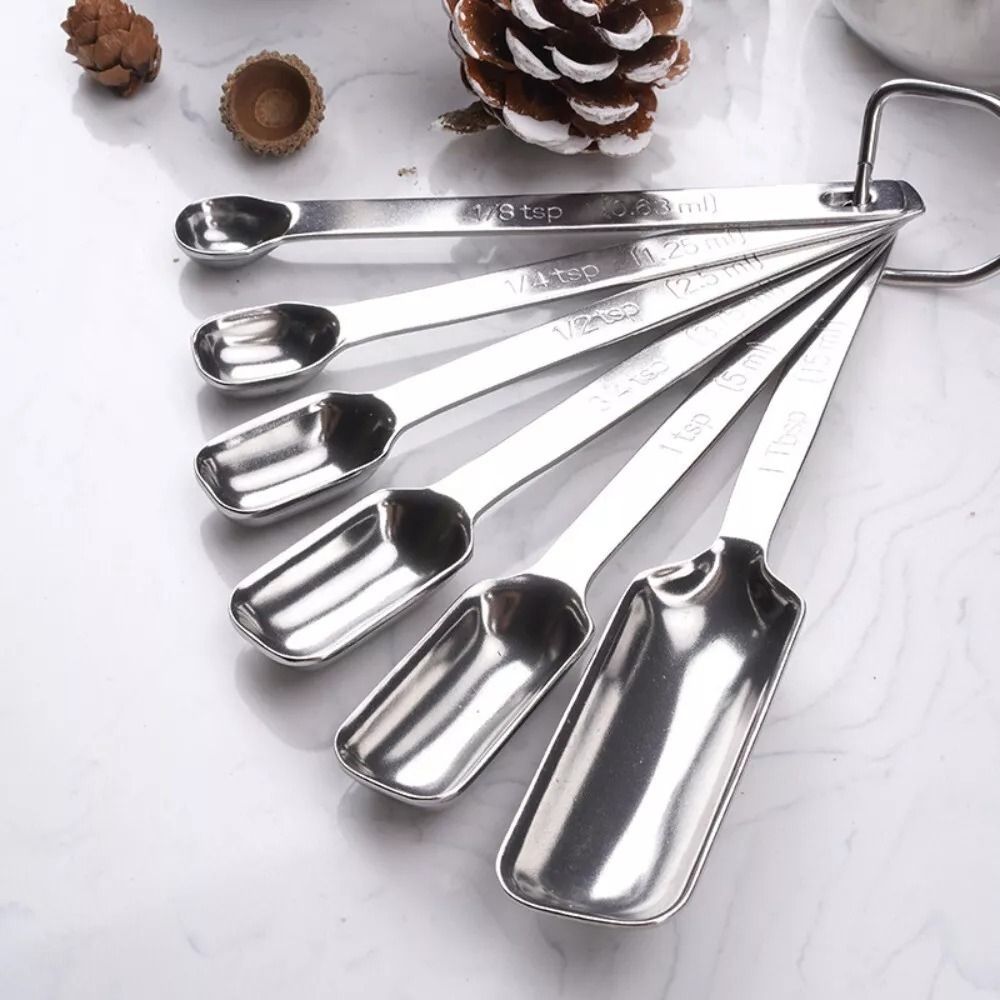 ช้อนตวงสแตนเลสสตีล6ชิ้นพร้อมสเ - Baking Powder Kitchen บทวิจารณ์และราคา